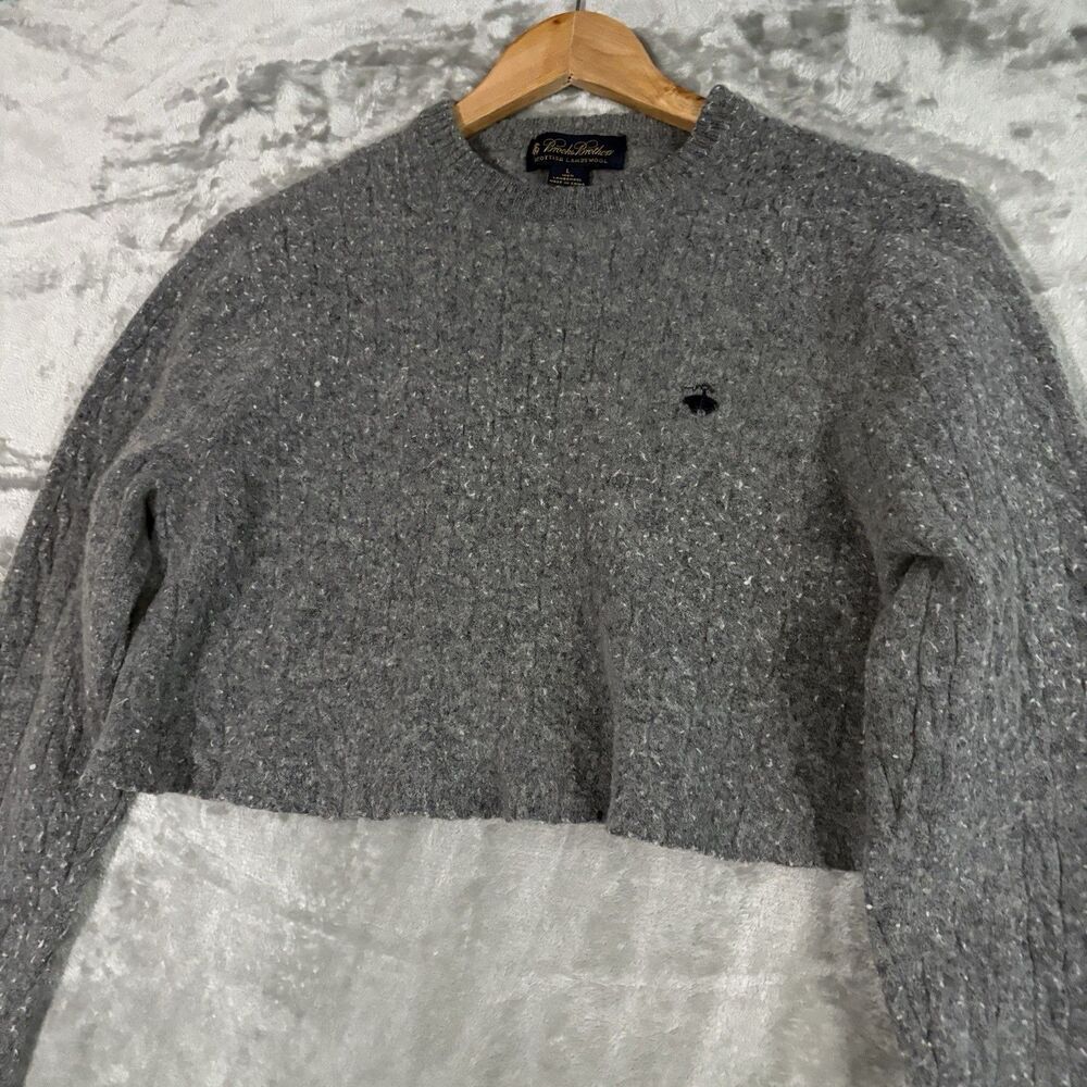 Brooks Brothers Scottish Lambswool Cable Knit Sweater Size L Gray - CUSTOM CROP
